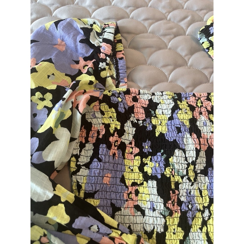 Free People Ariana Printed Top Floral Puff Sleeve Smocked Blouse Size xsmall - Picture 7 of 10